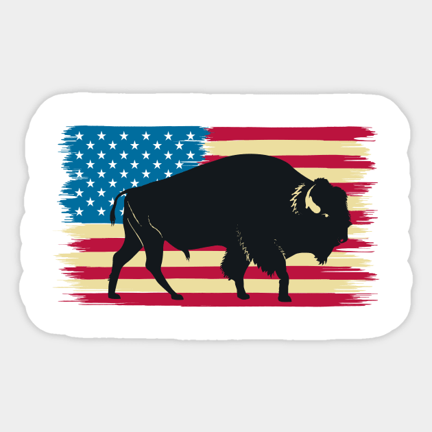 American Bison Buffalo Patriotic USA Flag Funny Buffalo Sticker by zyononzy